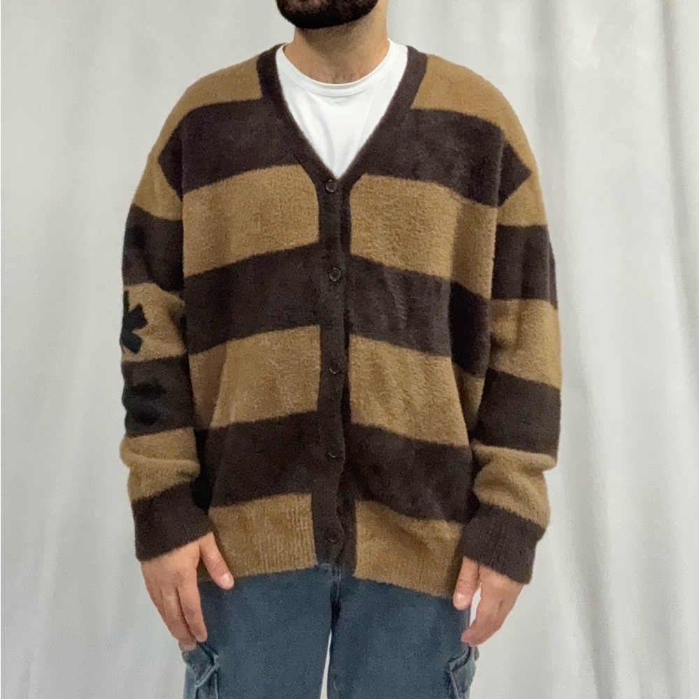 Zara Brand New Men's Tan and Black Striped Cardigan Size L